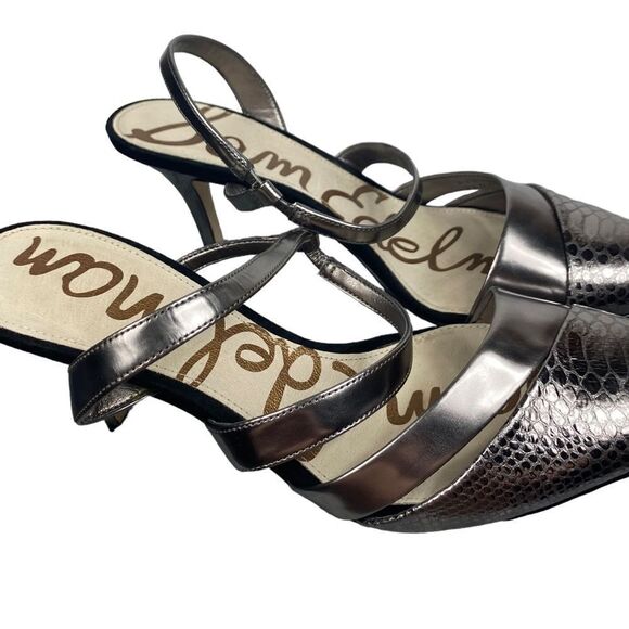 Sam Edelman Wm’s Sz 7.5 Chrome Snake Print 3.5” Heel Strappy Pump Shoes - Picture 6 of 9